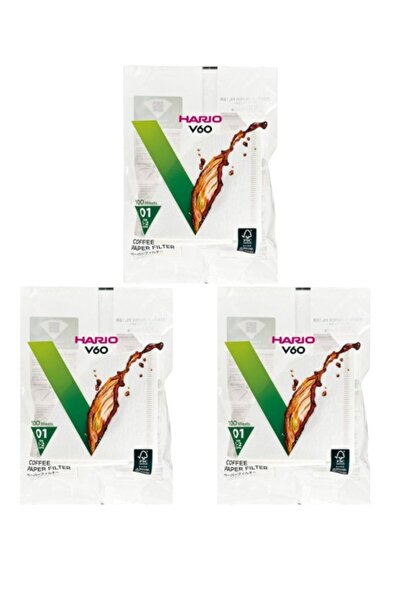 Hario فلتر ورق القهوة V60، 100 ورقة بيضاء، مجموعة من 3 قطع، مقاس 01، إجمالي 3...