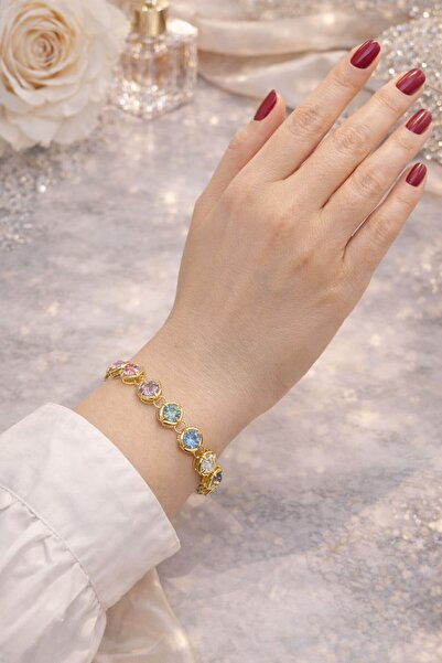 Çelik Zirkon Taşlı Renkli Bileklik