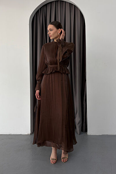 Birgül Bektaş Brown Drawstring Detailed Janjan Dress