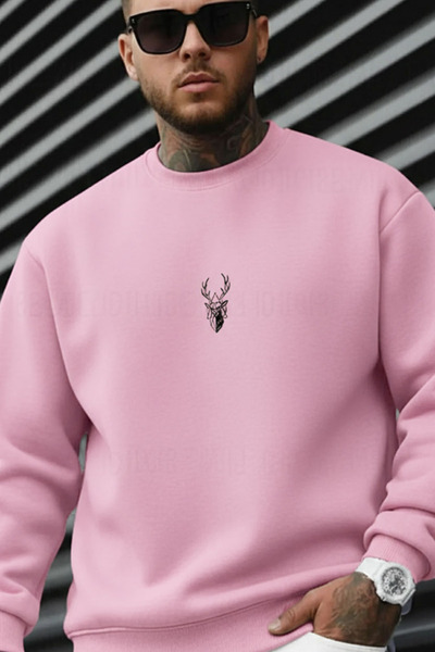 The Arid Mountain Men's Pink Geyik Soft 3 Threaded Yarn 0 Zero Neck Oversize Casual Sweatshirt
