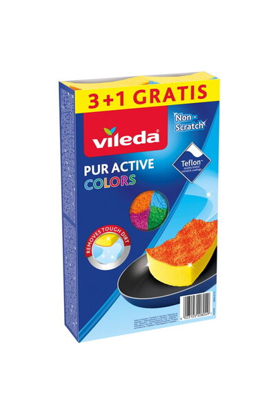 Vileda Set of 4 Kitchen Sponges, Vileda, Multicolor