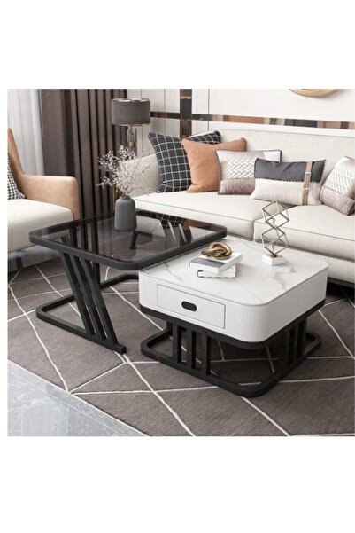 LAOBAN Modern Nesting Table Set Minimalist Living Room Square-shaped End Tabl...