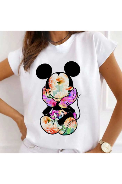 Kartier Tricou Dama Alb Floral Mickey
