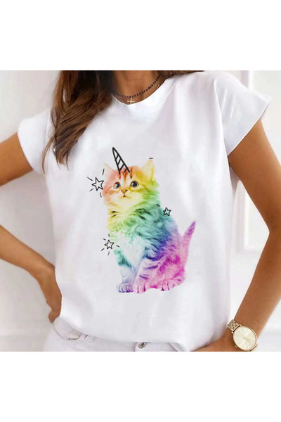 Kartier Tricou Dama Alb Unicorn Cat