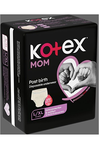Kotex Mom Post Birth Disposable Underwear, Pack of 8 Maternity Pants, Large & Extra Large, Absorbs 10x More
