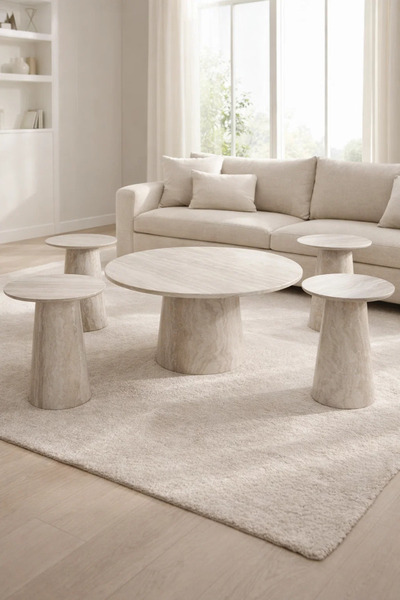 MARIA HOMES Premium 5-Piece Round Coffee Table Set with 4 Side Tables Marble ...