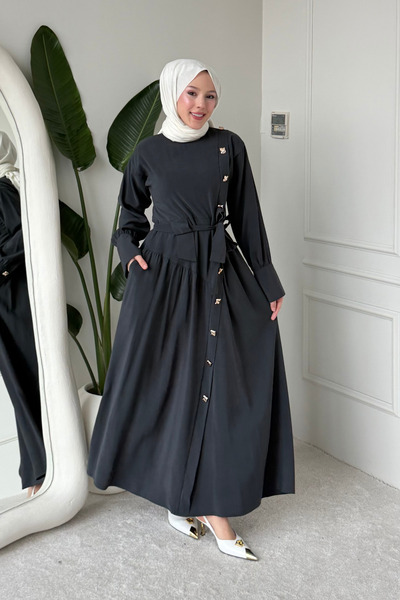 Tesettür Diyarı Rochie Tesettür Penta Cupra cu curea din țesătură Tansel - An...