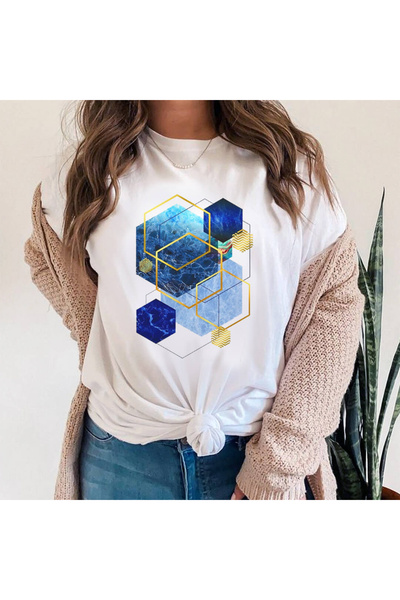 Kartier Tricou Dama Alb Blue Shapes