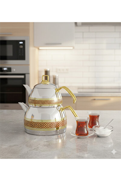 Evimsaray Naz dekorlu orta boy çaydanlık takımı