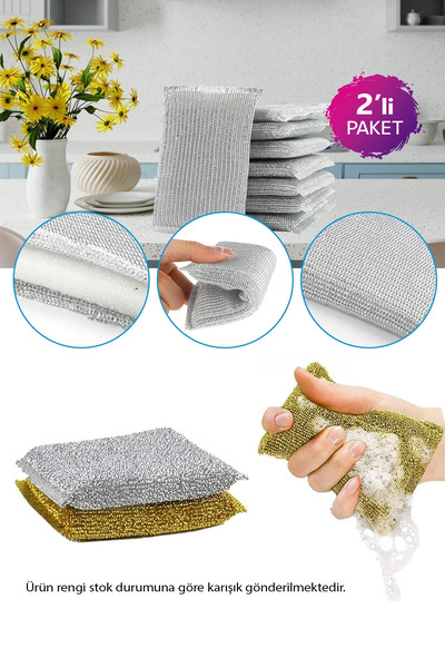 Soillium İnox Metal Sünger 2’li Paket Sihirli Çelik Tel Bulaşık Süngeri Ekono...