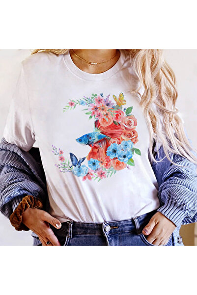 Kartier Tricou Dama Alb Fish Flowers