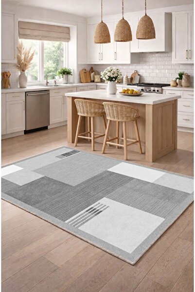 VOPTEKS Gri Halı Salon Halısı Makinede Yıkanabilir Halı Kaymaz Taban Halı