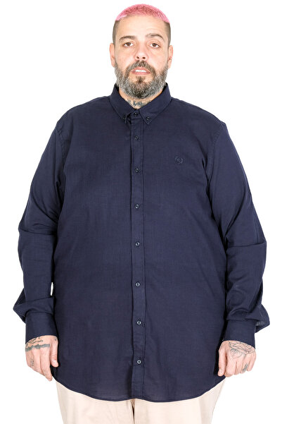 ModeXL Mode XL Large Size Men's Long Sleeve Linen Shirt 20396 Dark Blue