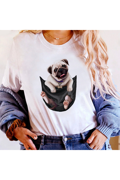 Kartier Women's White Pug T-Shirt