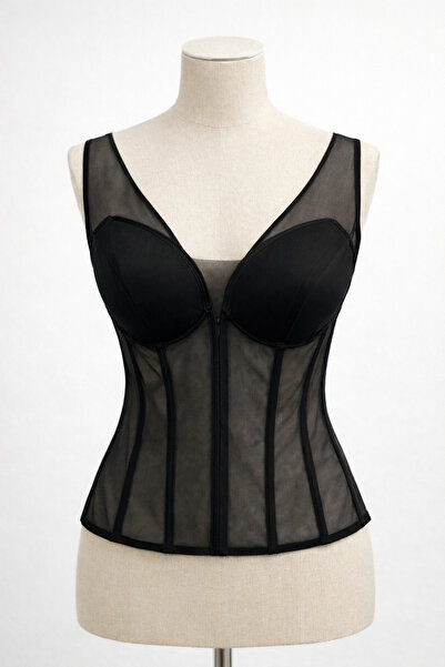 MODA Black Transparent Strappy Corset-Bustier with Laces