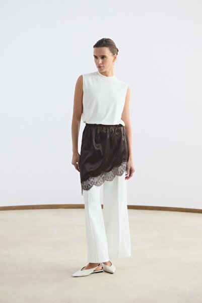 KADRİYE BAŞTÜRK Dantel Şeritli Etek İçlik Kahverengi