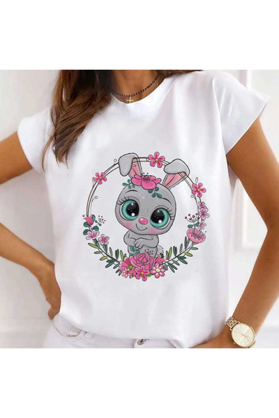 Kartier Women's White T-Shirt Rabbit In Spring