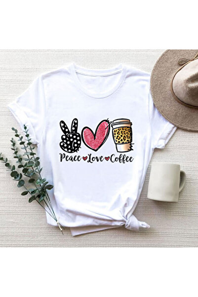 Kartier Women's T-Shirt White Peace Love Coffee