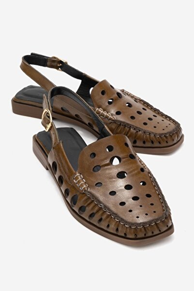 Zeynep Sıradağlı Chance Women's Genuine Leather Sandals Khaki