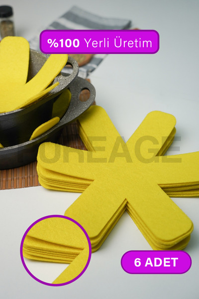 pure age 6'lı Tava tencere koruyucu sarı yıldız keçe seti
