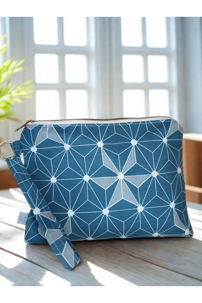 ADUŞKA Su Geçirmez Iç Astarlı Clutch Çanta, Makyaj Çantası ( geometrik desen)