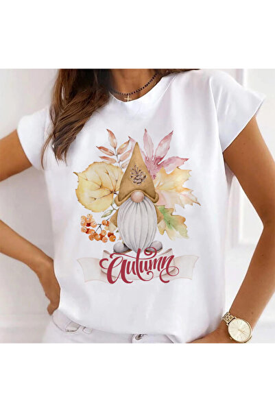 Kartier Дамска бяла тениска с есенно гномче