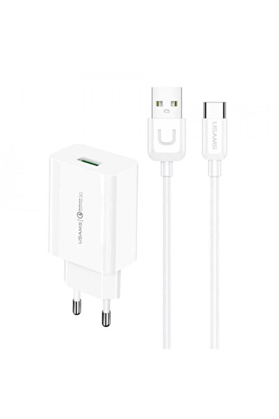 Usams T48OCLN01 USB Fast Charging 18W + USB Type-C Cable White