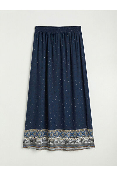 LC Waikiki Fusta evazată Belmando cu imprimeu, cu talie elastică, albastru ma...