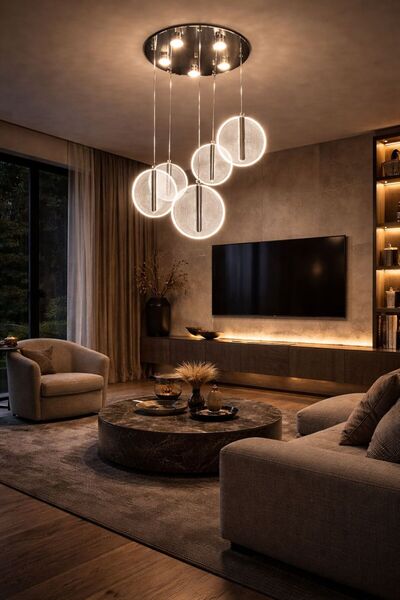 EROL AVİZE LUNA Gümüş Beşli Led Üç Renk Salon Avize