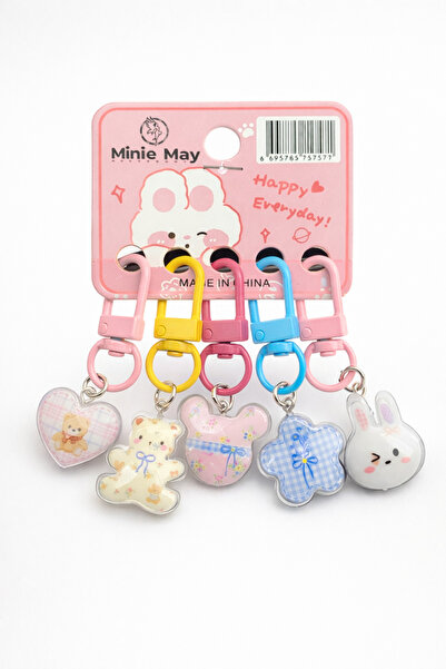 Beksy Accessory Renkli Şeffaf Çanta Süsü Anahtarlık 5’li Set - Kawaii Figürlü...