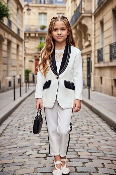 Riccotarz Girl's Stone-Embellished Collar and Stripe Embroidered Jacket and L...