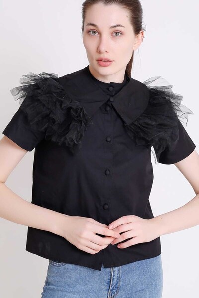 ELİSA Shirt with removable chiffon overlay - available in two colors, white a...