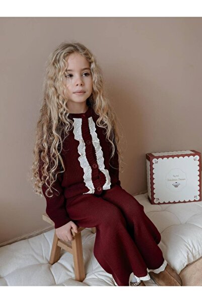 MİNİKO KİDS SET TRICOȚAT PENTRU FETE CU CARDIGAN, ȘNURURI ȘI NASTURI