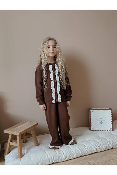 MİNİKO KİDS SET TRICOȚAT PENTRU FETE CU CARDIGAN, ȘNURURI ȘI NASTURI