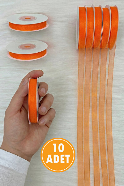 ZEYMERADE 10 Pieces of Organza Tulle Ribbon Orange 1cm 22Mt, Bundle, Engageme...