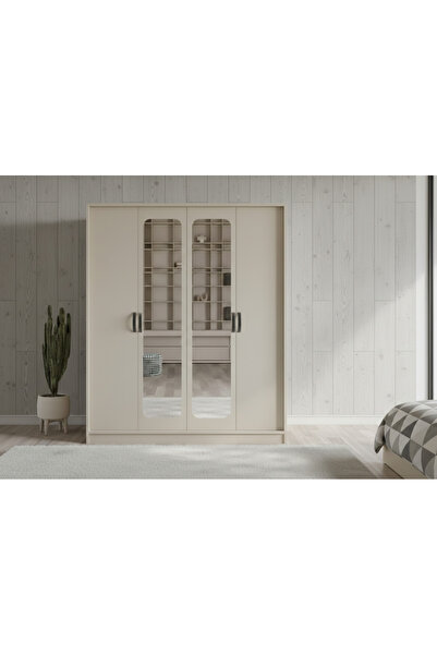 Mymob Simeno 4 Kapılı Çift Aynalı Gardrop Bej