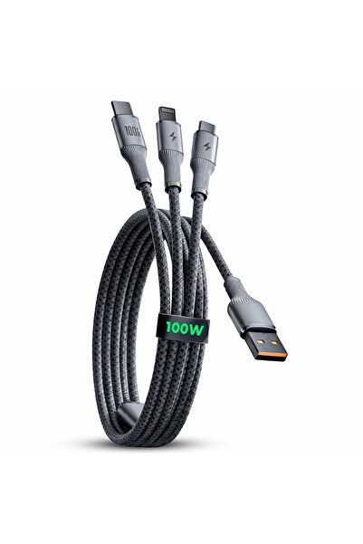 Timebox Cablu de încărcare 3 în 1, Timebox, încărcare rapidă 100W, 1,5 m, USB...