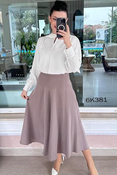 İnce Topuk Tencel Fabric Flared Skirt 6K381