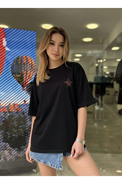 moda paketi Women's Back-Printed Oversize T-Shirt - Sea-Themed