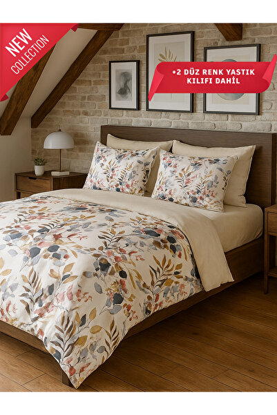 MYSTORY HOME COLLECTION 4 Yastıklı Çift Kişilik Nevresim Takımı Okaliptus Bej