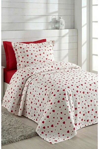 miar home perde tekstil طقم بيكيه مزدوج بنقشة قلوب 6 قطع - طقم مفرش سرير مع م...