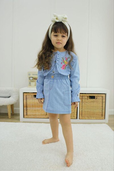 Joui Co Set fustă și blugi pentru fete, cu broderie, mâneci lungi, set de 2 p...