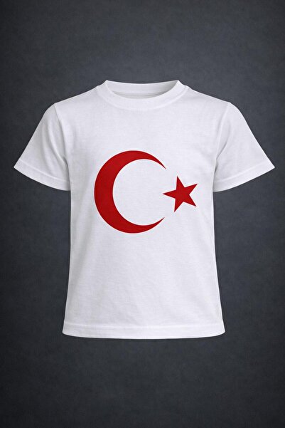 Dıgıl Kids Children's Flag T-Shirt Red White Combed Cotton Moon Star