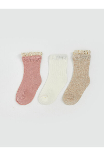 LC Waikiki Nevavm Farkıyla Lcw Baby Pink Basic Baby Girl Socks 3-Piece Set