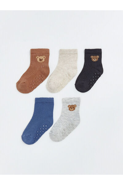 LC Waikiki M&B Collection Brown Embroidered Baby Boy 5-Piece Sock Pack
