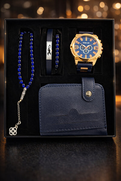 TEKMAKG Erkek Saat Seti Cüzdan Kartlık Tesbih ve Bileklik Hediyelik Kutulu