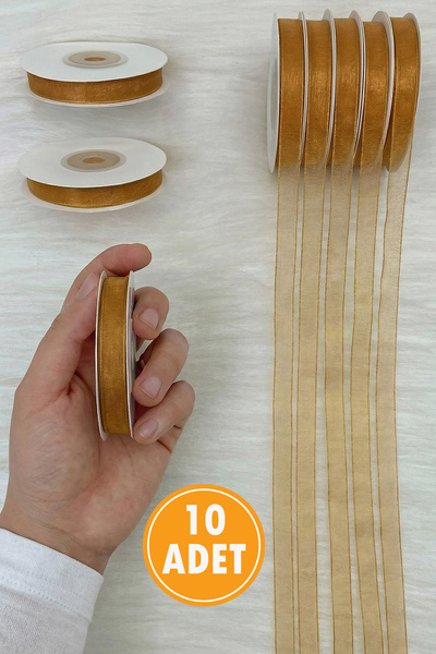 ZEYMERADE 10 komada organze Til traka smeđa 1cm 22m, paket za zaruke, poklon ...