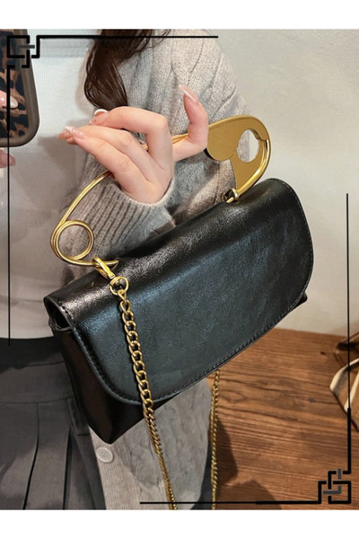 The Casius. Mini retro bag with Safety Pin handle, minimalist design, 13 x 24...