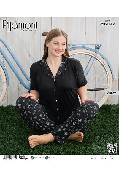 Pijamoni Milan Fabric Large Size Short Sleeve Buttoned Pajama Set