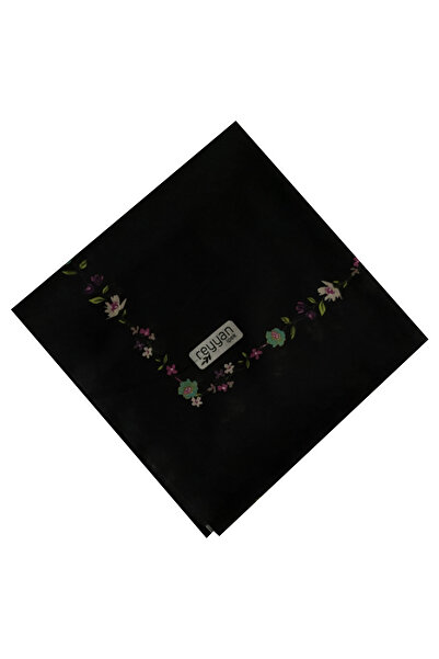 REYYAN İpek Yeşil Kenar Çiçekli Siyah Yazma 100 cm